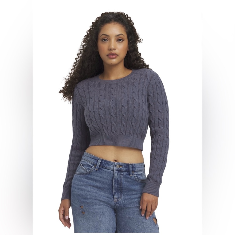 NWT Mills by Millie Bobby Brown Cable Knit Cropped Sweater XL Gray Cozy Preppy